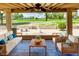 Inviting covered patio featuring comfortable seating, a coffee table, and a view of the golf course at 19434 N 130Th Ave, Sun City West, AZ 85375