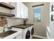 Functional laundry room with modern washer and dryer, sink, and plenty of counter space at 19575 E Vallejo St, Queen Creek, AZ 85142