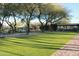 Well-manicured lawn next to a brick path, with walking trails, picnic tables, and a playground in the background at 2425 W Bronco Butte Trl # 1002, Phoenix, AZ 85085