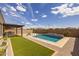 Well-maintained backyard with a pool, lounge chairs, a covered patio, and plenty of green space at 10331 E Wavelength Ave, Mesa, AZ 85212