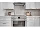 Modern kitchen with stainless steel oven, bright countertops, white cabinets, and tile backsplash at 2126 E Watson Dr, Tempe, AZ 85283