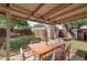 Covered patio with wooden table and chairs, overlooking backyard at 4121 W Medlock Dr, Phoenix, AZ 85019