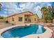 Inviting backyard with a sparkling pool, lush landscaping, and a private outdoor space perfect for entertaining at 2156 E Aloe Pl, Chandler, AZ 85286