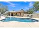 Backyard pool and patio with outdoor seating, a built-in grill, and a covered patio at 4222 E Brown Rd # 31, Mesa, AZ 85205