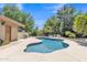 Inviting backyard pool surrounded by a concrete patio and lush, mature landscaping at 4222 E Brown Rd # 31, Mesa, AZ 85205