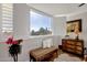 Serene living area with white shutters, mountain view, and bench at 7401 N Scottsdale Rd # 3, Paradise Valley, AZ 85253