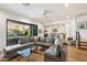 Open living area with a sectional sofa, glass coffee table, and backyard access at 7240 N 13Th Ln, Phoenix, AZ 85021