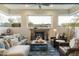 Spacious living room featuring a cozy fireplace, comfortable seating, and large windows at 27264 N 103Rd Way, Scottsdale, AZ 85262