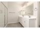 Modern bathroom featuring a double vanity, subway tile shower, and neutral finishes at 18792 E Panchito Dr, Gold Canyon, AZ 85118