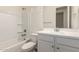 Clean bathroom with a shower/tub combo and a vanity with a sink at 18197 W Cielo Grande Ave, Surprise, AZ 85387