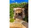 Elegant entrance with stone pathway, flowering vines, and custom iron gates for a welcoming arrival at 42383 N 111Th Pl, Scottsdale, AZ 85262