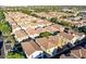 An aerial view shows rows of townhomes and vibrant greenery in a well-planned community at 955 S Henry Ln, Gilbert, AZ 85296
