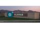 Alamar community entrance sign with mountain backdrop at 12712 W Corona Ave, Avondale, AZ 85392