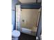 Clean bathroom with tub shower, grab bars and seashell curtain at 394 N Pinyon Dr, Apache Junction, AZ 85120
