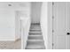 Carpeted stairway with white railing and walls, leading to the next level at 25238 N 172Nd Ln, Surprise, AZ 85378