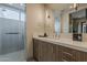 Modern bathroom featuring a glass shower enclosure and sleek vanity with contemporary fixtures at 37200 N Cave Creek Rd # 1023, Scottsdale, AZ 85262