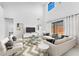 Spacious living room with high ceilings, large windows, and modern furnishings at 5851 S Romano --, Mesa, AZ 85212