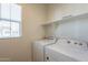 Bright laundry room with modern washer and dryer units and a practical shelf for storage at 2200 N Iowa St, Chandler, AZ 85225