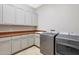 Bright laundry room with built-in cabinets and newer appliances at 6486 E Oberlin Way, Scottsdale, AZ 85266