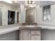 Main bathroom with vanity, neutral countertop, and upper lighting at 215 N Power Rd # 361, Mesa, AZ 85205