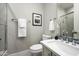 Clean bathroom with a white vanity, shower, and modern fixtures at 14146 N 106Th Way, Scottsdale, AZ 85255