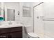 Bathroom featuring a stylish vanity, toilet, and a glass-enclosed shower at 4488 W Charlie Dr, San Tan Valley, AZ 85144