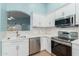 Modern kitchen with white cabinets, stainless steel appliances, and tile backsplash at 8549 W El Caminito Dr, Peoria, AZ 85345