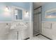 Light blue bathroom with white pedestal sink and shower at 14 E 14Th St, Tempe, AZ 85281