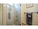 Updated shower with glass enclosure and multiple shower heads at 8540 E Mcdowell Rd # 121, Mesa, AZ 85207