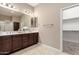 Bathroom featuring double sinks, a large mirror, and access to a walk-in closet at 20856 E Arroyo Verde Dr, Queen Creek, AZ 85142