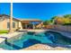 Sparkling pool with brick patio and covered patio area at 2257 W Periwinkle Way, Chandler, AZ 85248