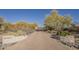 Long brick driveway leading up to desert home, adorned with cacti and local desert flora at 37615 N Tranquil Trl, Carefree, AZ 85377