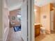 Convenient half-bathroom with single vanity and toilet at 23635 N 75Th Pl, Scottsdale, AZ 85255