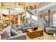 Open living area with comfortable seating, a large wooden coffee table, and a view of the kitchen at 2697 E Via Del Arboles --, Gilbert, AZ 85298