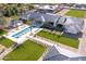 Aerial view showcasing a modern home with a pool and lush lawns, creating a luxurious outdoor living space at 6215 N Casa Blanca Dr, Paradise Valley, AZ 85253