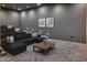 Modern home theater with tiered seating, gray walls, and a comfortable sectional sofa, perfect for movie nights at 6215 N Casa Blanca Dr, Paradise Valley, AZ 85253