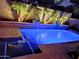 Stunning pool at night with blue lights and landscaping features including palm trees at 28831 N 128Th Dr, Peoria, AZ 85383