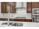 Close-up of a modern kitchen with stainless steel appliances, sleek countertops, and subway tile backsplash at 5534 W Banff Ln, Glendale, AZ 85306