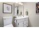 Clean bathroom with a vanity, toilet and shower at 10726 W Palmeras Dr, Sun City, AZ 85373