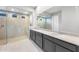 Luxurious bathroom with dual sinks, sleek vanity, and a spacious glass-enclosed shower at 24691 N 169Th Ave, Surprise, AZ 85387