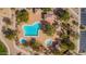Aerial view of pools and spas surrounded by beautiful landscaping at 3055 N Red Mountain Mtn # 95, Mesa, AZ 85207