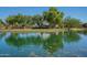Serene lakefront with mature trees and a community building at 4718 E Thunderheart Trl # 103, Gilbert, AZ 85297