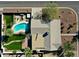 An elevated view of a property, highlighting the sparkling swimming pool and outdoor living areas at 2146 E Whitton Ave, Phoenix, AZ 85016