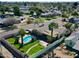 An overhead perspective of a home boasting a manicured lawn and a sparkling backyard pool at 2146 E Whitton Ave, Phoenix, AZ 85016