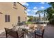 Backyard patio with fire pit and seating area at 9377 E Corrine Dr, Scottsdale, AZ 85260