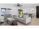 Open-concept living room showcasing neutral tones, modern furniture, hardwood floors, and pool views at 342 E Orangewood Ave, Phoenix, AZ 85020