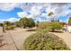 Expansive backyard featuring desert landscaping, mature trees, and a charming yellow home under a partly cloudy sky at 13359 W Ballad Dr, Sun City West, AZ 85375