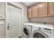 Laundry room with washer, dryer and cabinets at 8179 E Sierra Pinta Dr, Scottsdale, AZ 85255