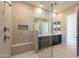 Modern bathroom with a large walk-in shower and double vanity at 21951 E Misty Ln, Queen Creek, AZ 85142