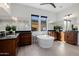 Luxurious bathroom with soaking tub, double vanity, and large shower at 13271 E Desert Vista Rd, Scottsdale, AZ 85255